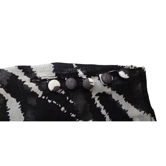 Calvin Klein Zebra Print Blouse Black & White Medium Short Sleeve Button Detail - Picture 8 of 9